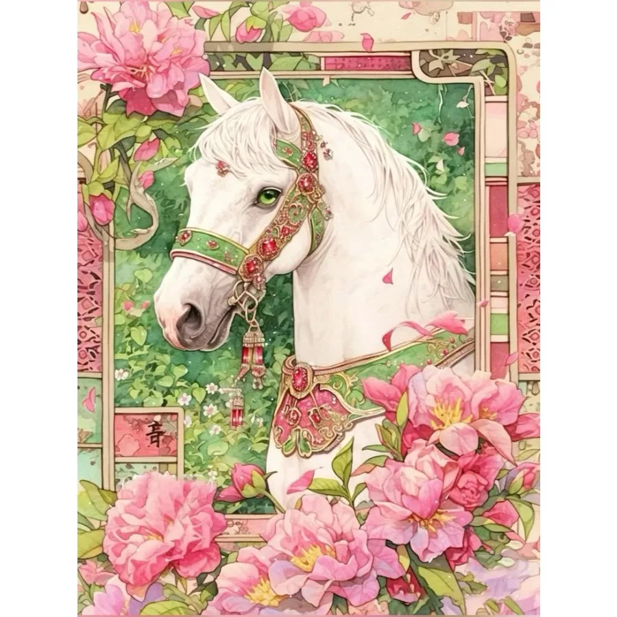 Diamantmalerei Weißes Pferd mit Chunfang-Mosaik, handgefertigtes Kunstwerk, runde/quadratische Diamanten, für Anfänger, Geschenk, Heimdekoration