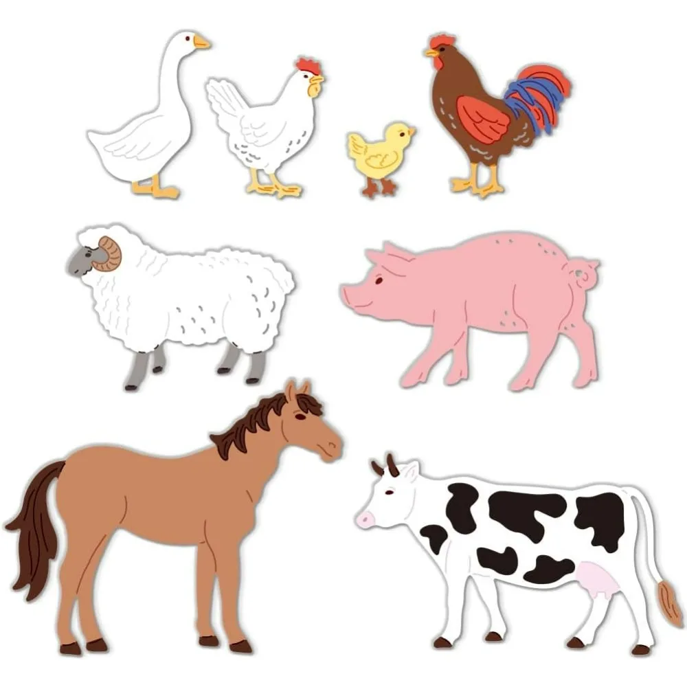 2 Sets 8pcs Farm Animals Cutting Dies Horses Cow Card Making Die Cut Chickens Carbon Steel Die Cuts Stencils Card Scrapbooking