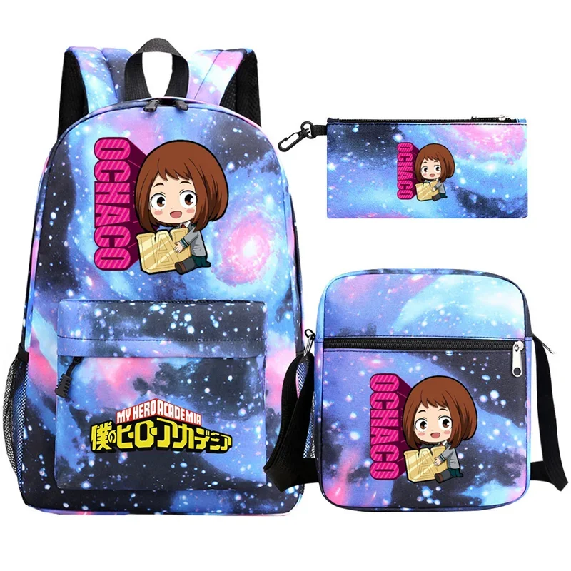 My Hero Academia Bolsa escolar para meninos e meninas, mochila Deku, bolsa de ombro MHA bonito, estojo de lápis, 3 peças por conjunto