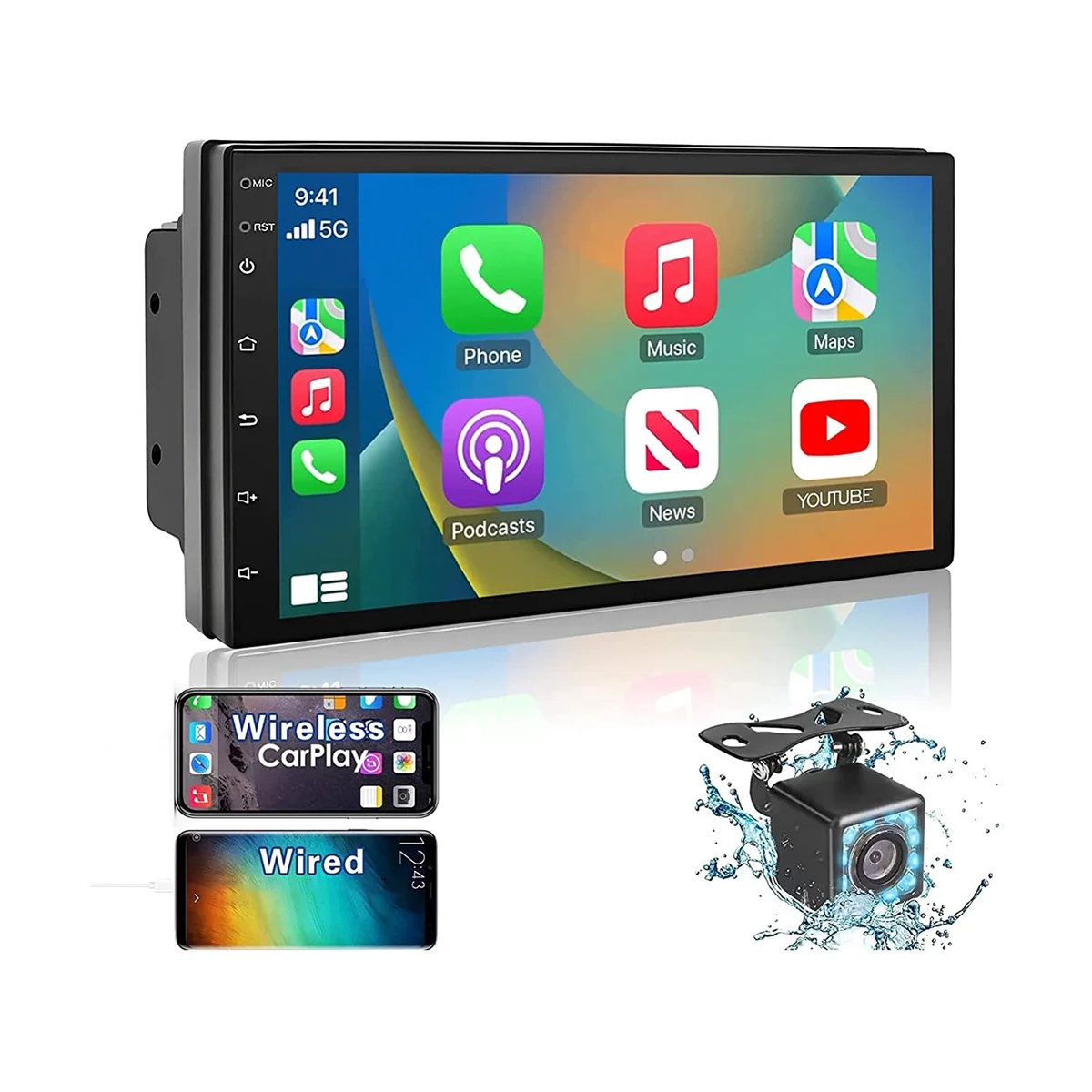 Double Din Car Stereo Carplay Android Auto, 2+32G 7 Inch Touchscreen Radio,Bluetooth,FM Receiver,Camera,Mirror Link,GPS