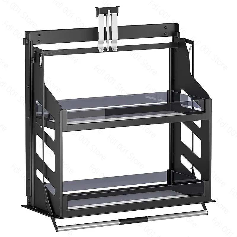 Kitchen Hanging Cabinet Lifting Pull Basket Up Down Vertical Lifting Seasoning Basket for High Cabinet Pull Down Storage Rack