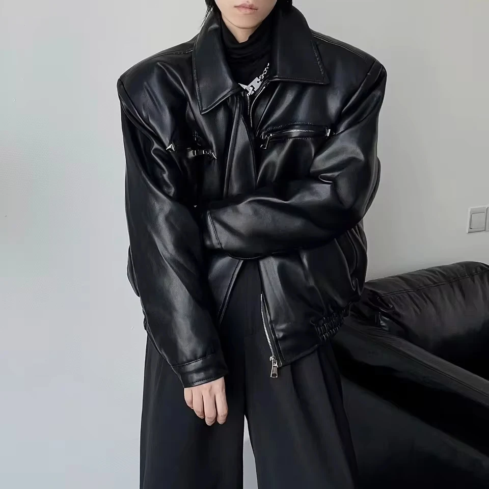 American PU Leather Coat Bomber Men Autumn Leather Men's Lapel Zipper Biker Men Clothing Coat Streetwear