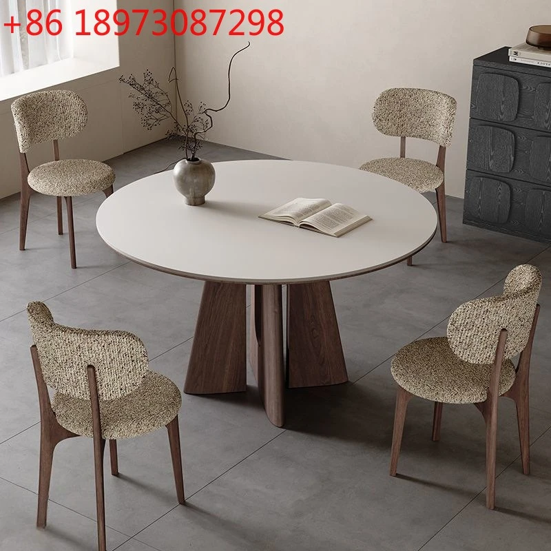 

Круглый стол из сланца в скандинавском стиле, матовый, современный, простой, для маленькой квартиры, ваби-дзфэн, обеденный стол и стулья из цельного дерева