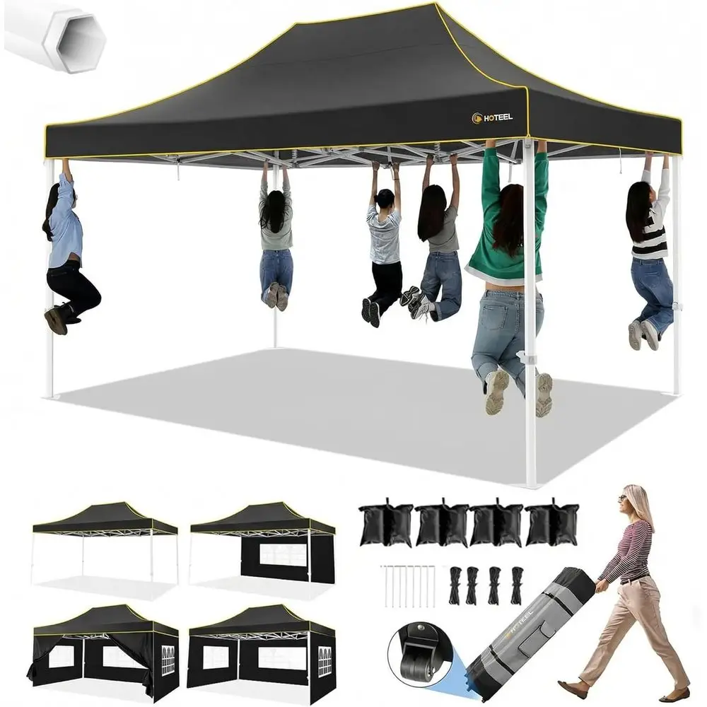 

Прочная шестиугольная палатка 10x15 футов с 4 боковыми стенками, простая в установке, идеально подходит для вечеринок и свадеб на открытом воздухе, в комплекте с сумкой на колесиках и песком.