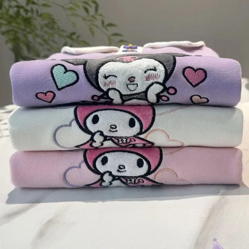 Sweat à capuche brodé Anime Sanurgente Ins pour enfants, chemise Kawaii Girly Coussins, Kuromi My Melody, vêtements mignons, jouets cadeaux, printemps et automne