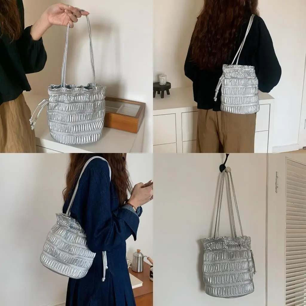 

X90D Женская сумка для подмышек Плиссированная сумка для подмышек Сумка из искусственной кожи Сумка через плечо Сумка с верхней