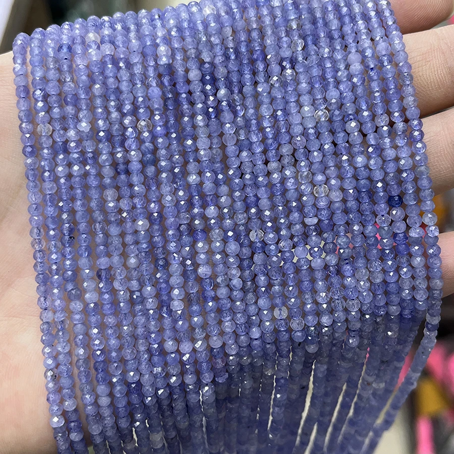 Natural Stone Faceted Tanzanite Beads Small Section Loose Spacer for Jewelry Making DIY Necklace Bracelet 15'' 2x3mm