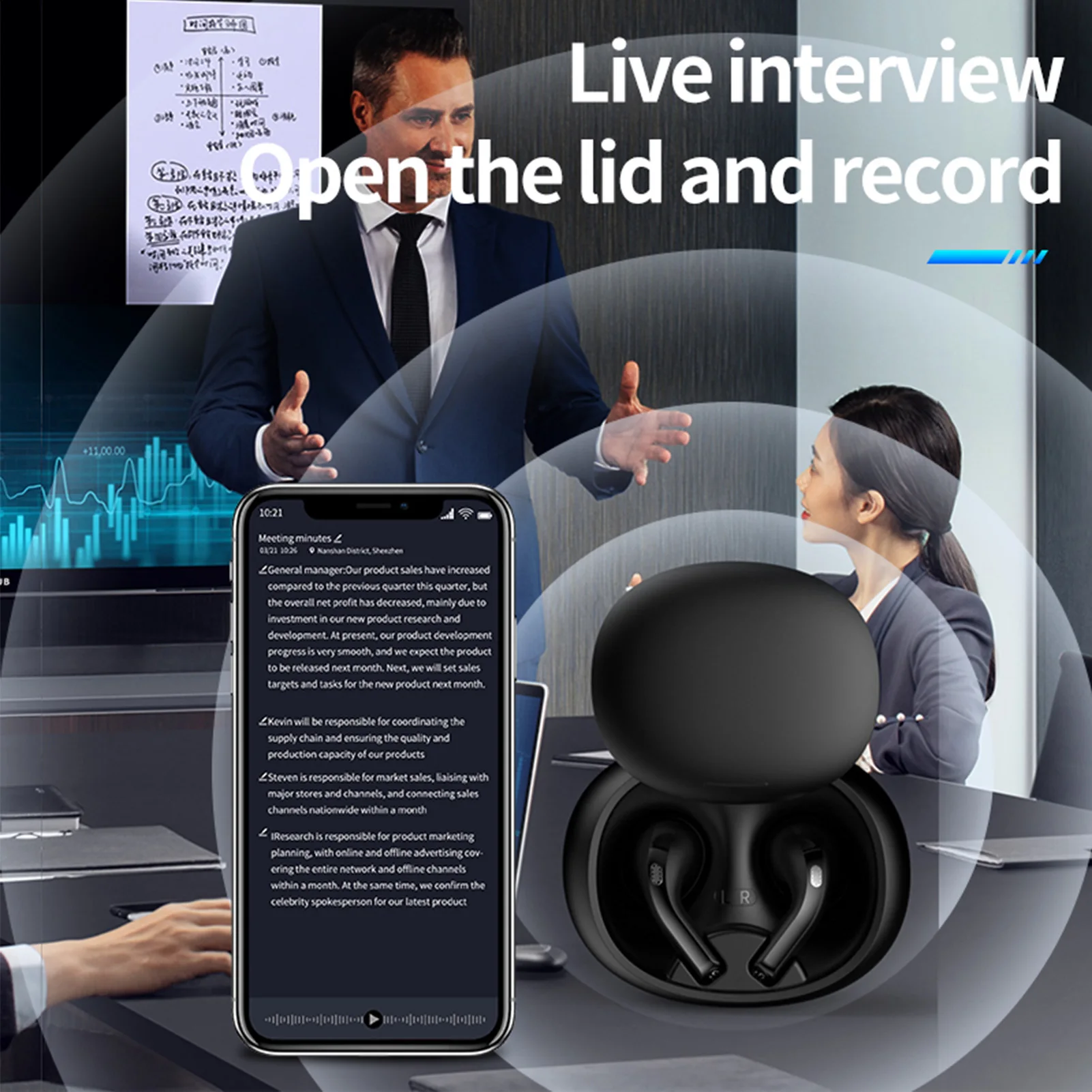 Wireless Translation Earbuds Real Time AI Translator Earbuds for 2 System Smart Phone One Click Recording Noise Cancelling