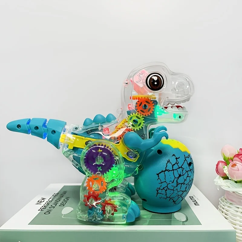 Juguete de dinosaurio transparente, también se puede utilizar como artículo decorativo para interiores, con iluminación Xuncai, música y función de dirección automática, Chri