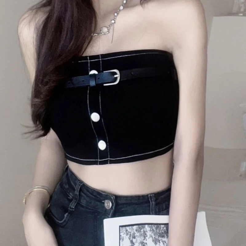 Frauen Mit Gürtel Backless Rohr Tops Y2K Crop Tops Baumwolle Liebsten Bh Unterwäsche Bh Befestigung Tasse Mode Neue