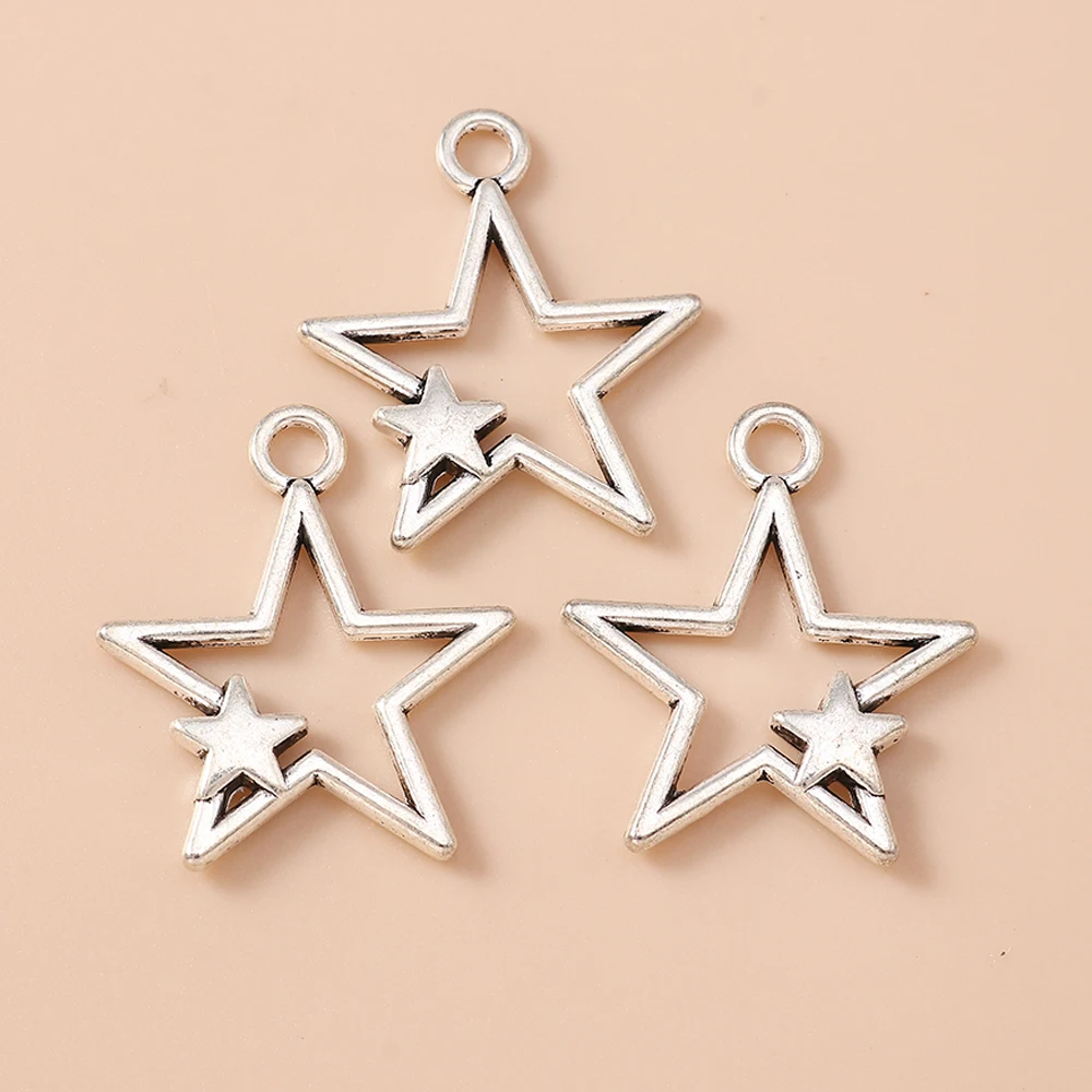 Leslie 10 Stück/Lot Legierung Antik-Silberfarben Polaris-Stern-Anhänger für Armbänder Halsketten DIY Handgemachtes Schmuckzubehör – Detail 13