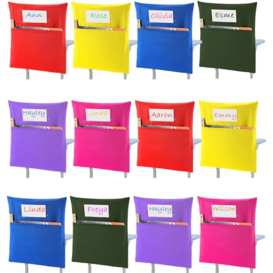 

Набор из 24 карманов для школьных стульев, 15 x 17 дюймов, сумки для хранения книг на стуле с местом для имени, карманы на спинку стула для учеников детского сада