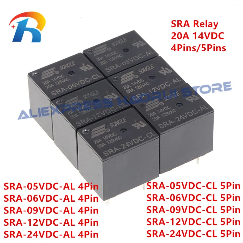 5Pcs T74 Power Relays SRA 05VDC 12VDC 24VDC AL SRA-05VDC-CL SRA-12VDC-CL SRA-24VDC-CL 20A 14VDC Normally Open Conversion 4P/5Pin