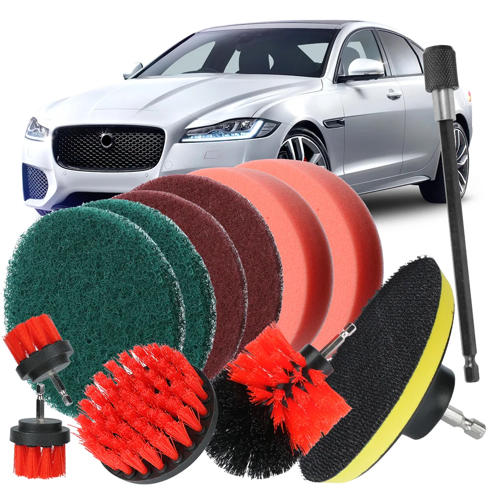 For Clean Car Wheel Tire Windows Tool Kit With Extension Power Scrubber 12 PCS Set Drill Brush Attachment Wash Cleaning Brushes