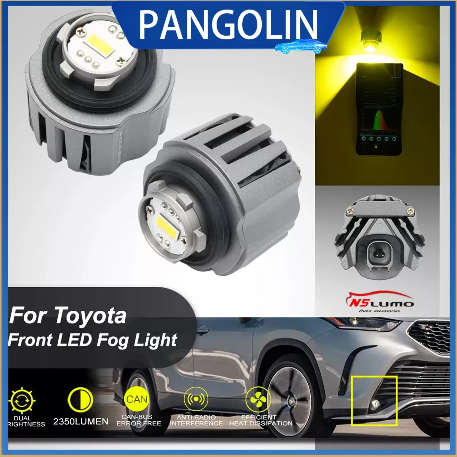 

PANGOLIN L1B 7535 Yellow LED Fog Light Bulb Canbus Error Free And No Polarity compatible for Toyota C-HR Prius Corolla RAV4