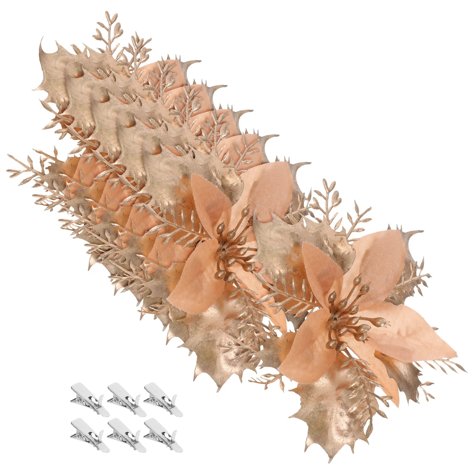

6Pcs Christmas Decorations Artificial Poinsettia Flowers Clip on Xmas Tree Glitter Flowers Holiday Party Wedding Wreath