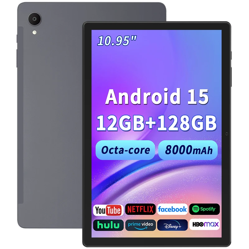 

Планшеты ANRY 10,95-дюймовый планшет Android 15 с восьмиядерным процессором T606, 12 ГБ ОЗУ + 128 ГБ ПЗУ, аккумулятор большой емкости, 8000 мАч, Wi-Fi 6