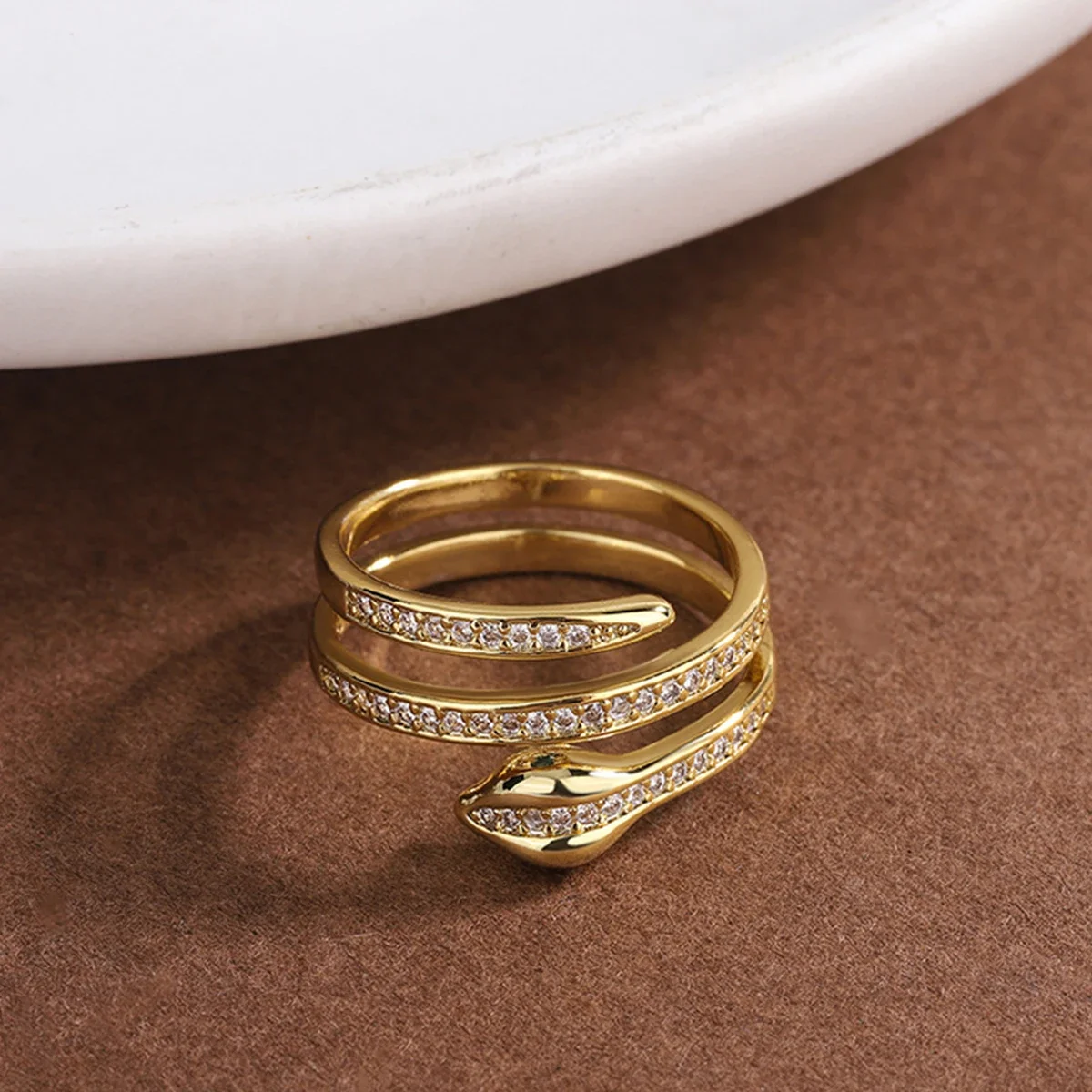

Vintage Snake Rings for Women Men Stainless Steel Serpentine Shaped Opening Adjustable Zircon Ring Punk Hip Hop Jewelry Gift