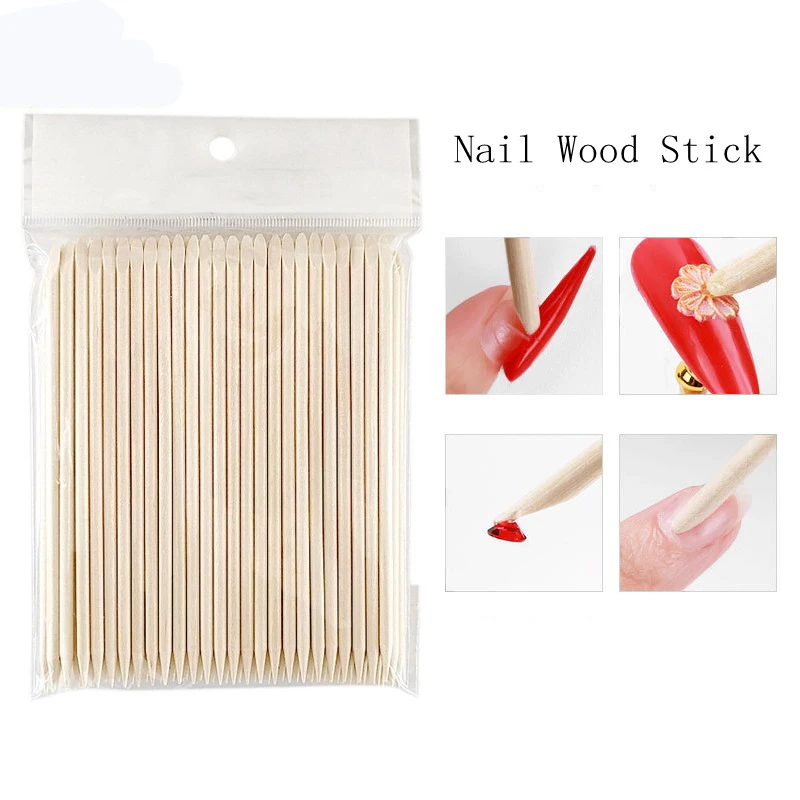 

Nail Cuticle Pusher Wooden Orange Sticks Manicures Remover Nail Gel Polish Drawing Rhinestones Dotting Accessories And Tool