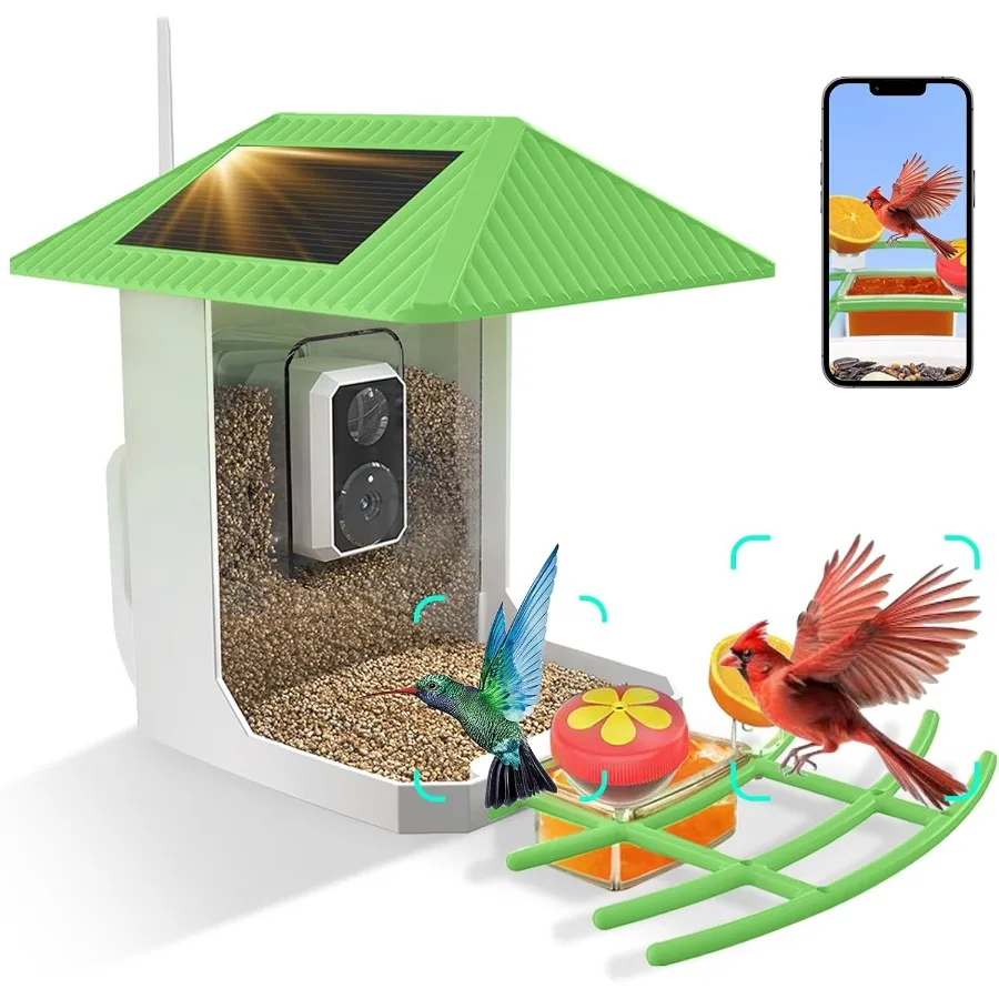 

Камера для наблюдения за птицами 2.5K с солнечной батареей, Wi-Fi 2.4/5 ГГц, автоматической записью и ИИ-идентификацией