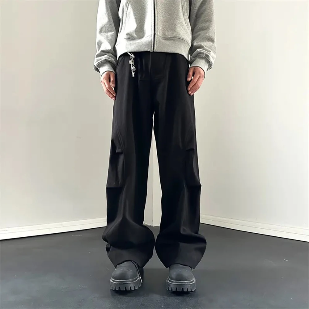 

2026 Summer New Men's Solid Color Cargo Jeans American Retro Fashion Trendy High Street Loose Casual Simple Men's Bottoms