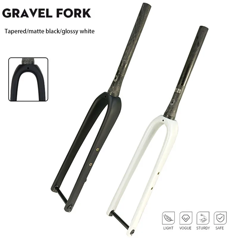 

Карбоновая вилка для гравийного велосипеда с полной внутренней проводкой тросов, коническим штоком, сквозной осью и возможностью крепления багажника на большое расстояние.