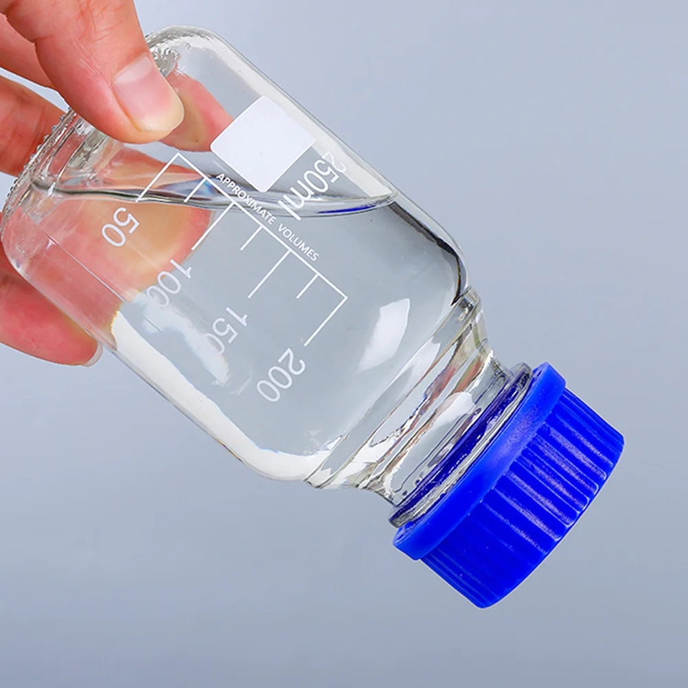 2Pcs Reagent Bottles Glass 250ml Wide Mouth Graduated Storage Sample Bottles Laboratory Media Vials Leak Proof