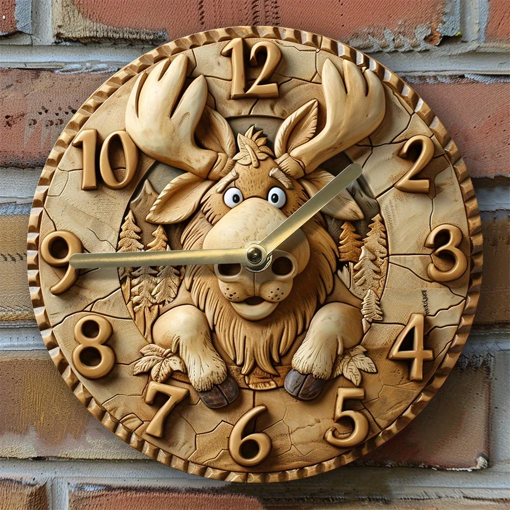 Moose Themed Clock, DIY Kit with High-Definition 2D Print,Decorative Timepiece for Office/Home, Summer Vacation Moose Decor Gift