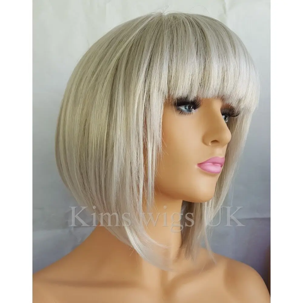 GREY BOB WIG LIGHT SILVER HEAT RESISTANT SHORT STYLE LADIES WOMENS B38 UK