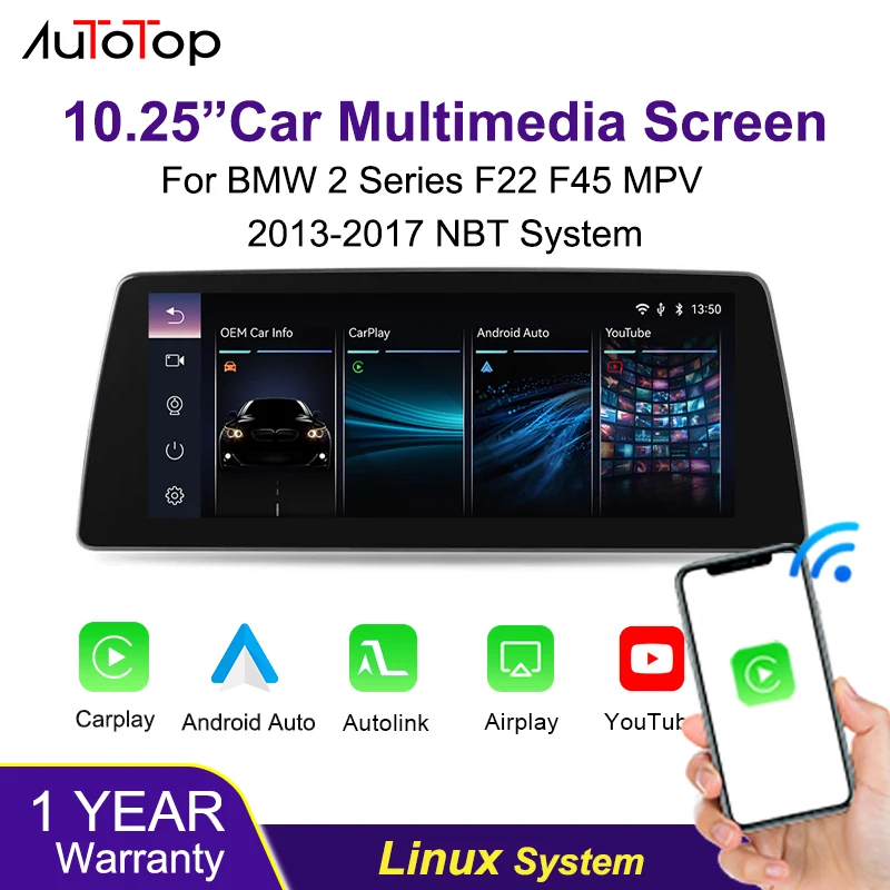 AUTOTOP 10,25" Auto-Multimedia-Radio mit Touchscreen für BMW 2er F22 F45 MPV (2013-2017) NBT-System mit Bluetooth, Mirror Link, Wireless Carplay, Android Auto, Airplay, Autolink