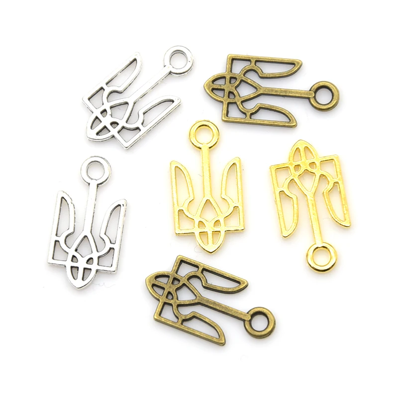 40pcs Three Color National Emblem of Ukraine Charms Alloy Metal Pendants For  DIY Bracelet Necklace Jewelry Accessories Makings