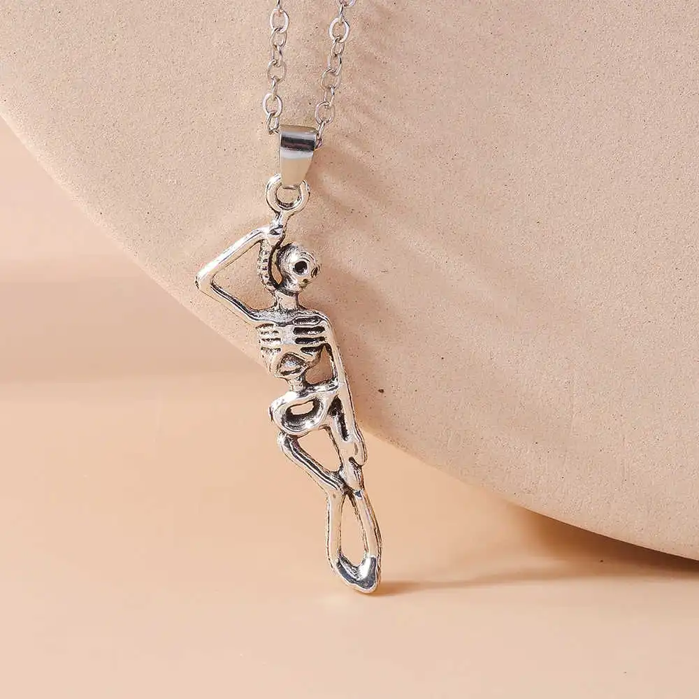 Aihua Retro Punk Legierung Skelett Kürbis Anhänger Halskette Halloween Schädel Halskette für Frauen Männer Teen Party Schmuck Geschenke – Detail 1