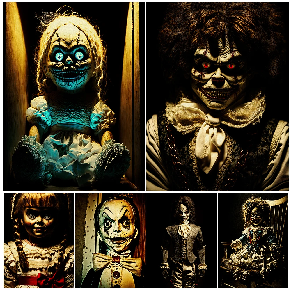 Cursed Scary Demon Doll Vintage Wall Art Canvas Painting Creepy Ugly Doll Gothic Art Poster And Print Home Decoration Unframed