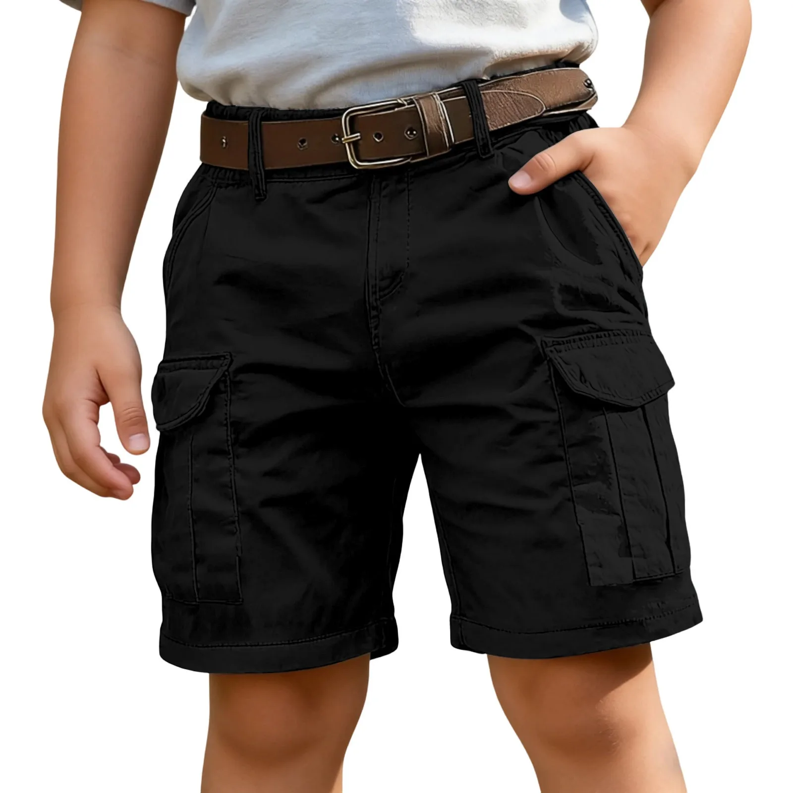 Kids Cotton Cargo Shorts Multi Color Multi Pockets Casual Loose Boys Outdoor Wear Five Point Trousers