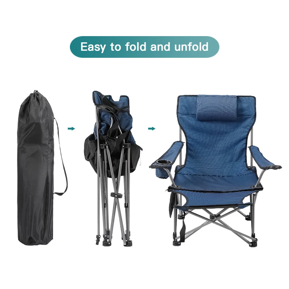 2 in 1 Folding Camping Chair Portable Adjustable Reclining Lounge Chair with Removable Footrest for Camping Fishing Picnics