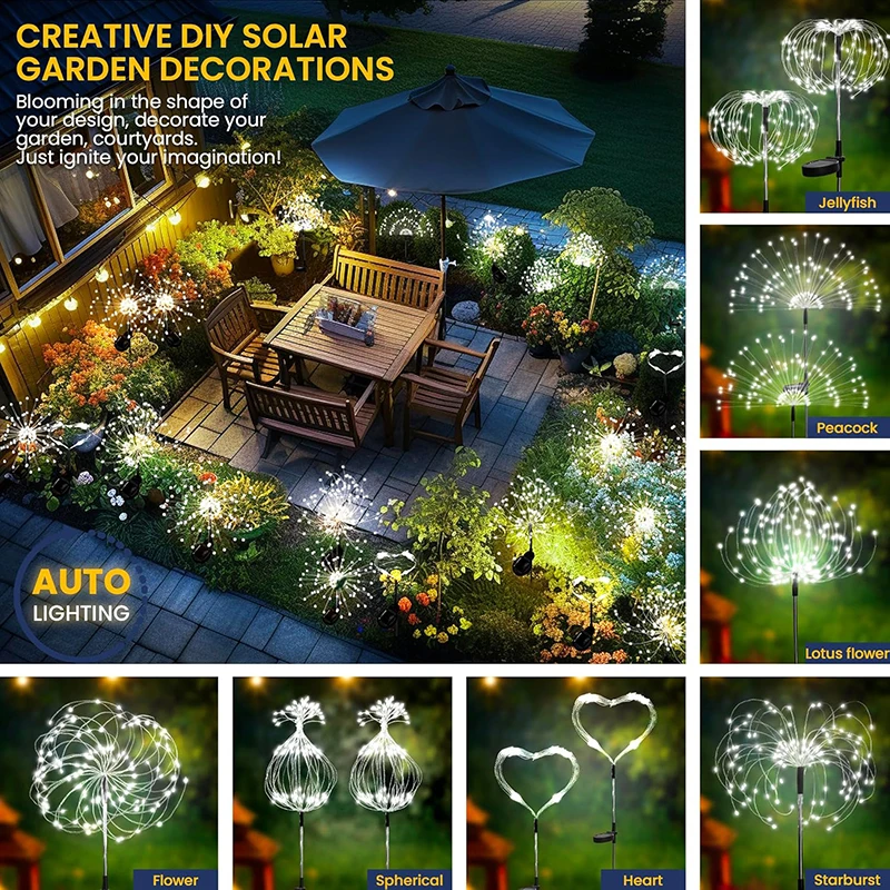 1PC LED Solar Powered Firework Light Outdoor Waterproof Garland Lamp Garden Fences Lawn Ornaments For Wedding Party Decoration