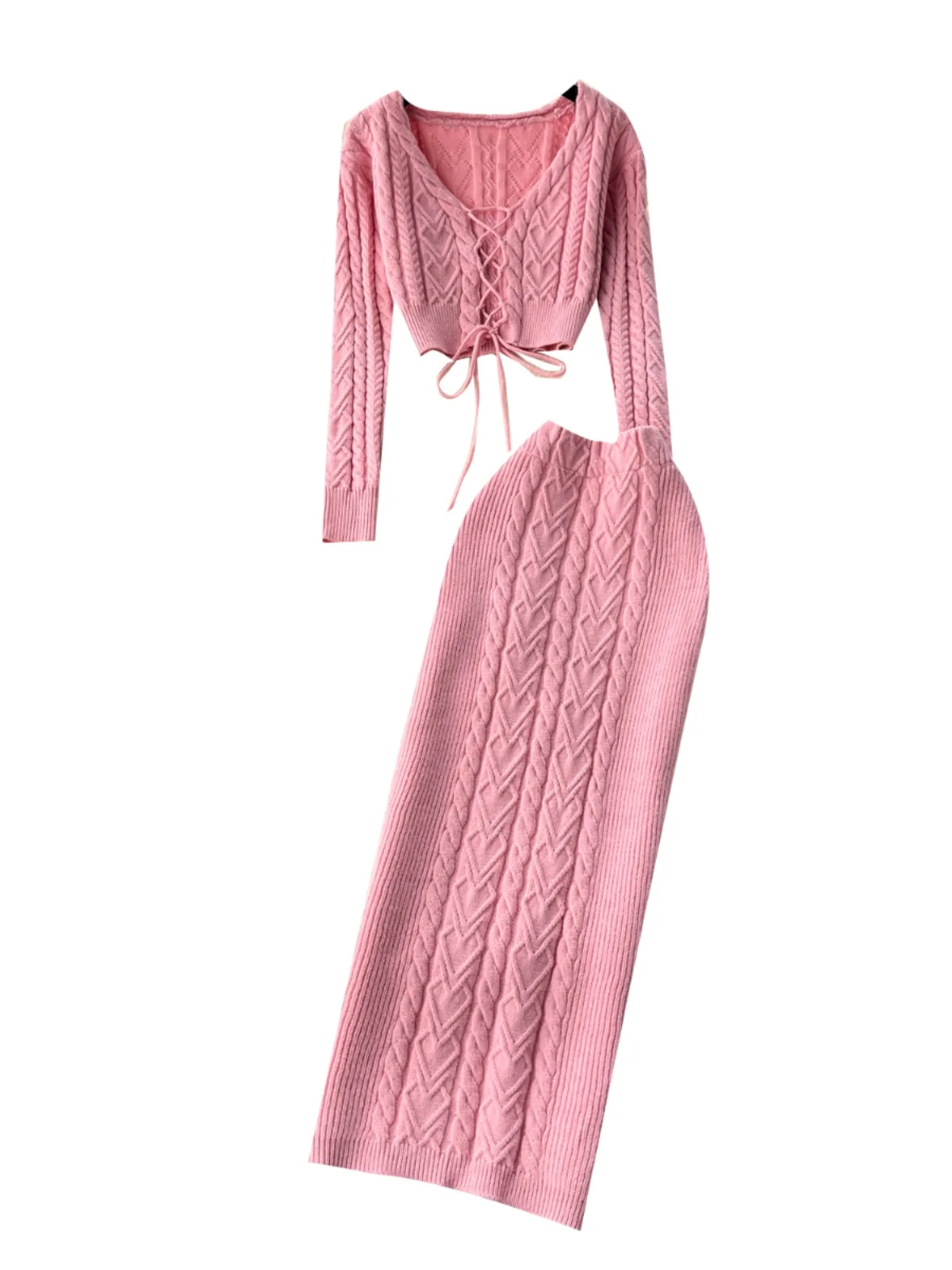 Automne hiver tricoté ort haut nombril Exposition évider ceinturée conception + taille Ultra haute torsadée pull f jupe