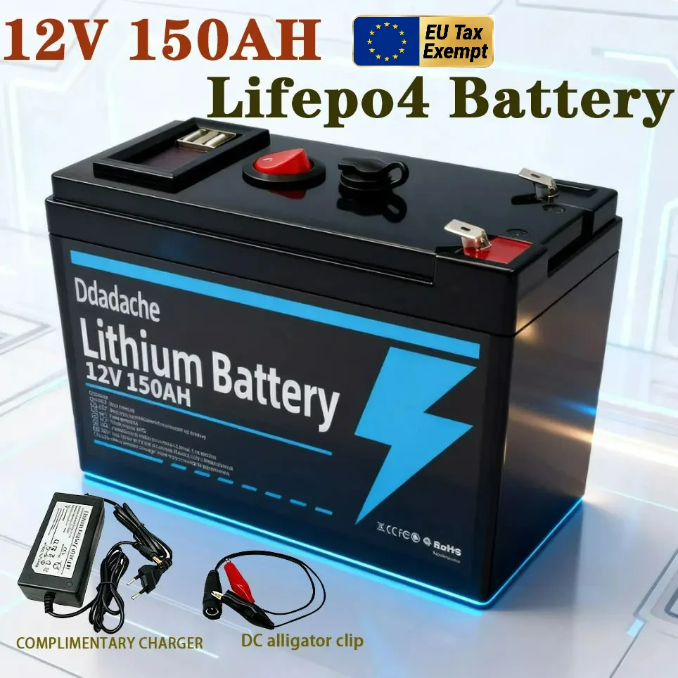 Lithium 12V 150Ah LiFePO4 Deep Cycle 4000+ Zyklen Akku Wiederaufladbare Batterie für Beleuchtung, Power Wheels, Solar-/Windkraft, kleine USV-Anlagen
