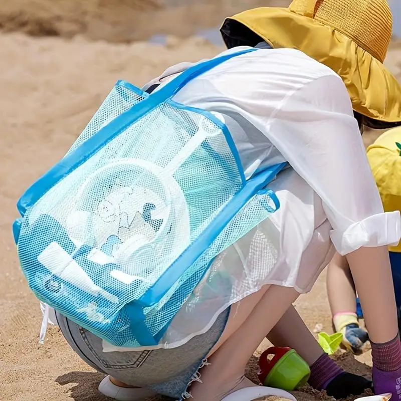 Multicolor Swimming Large Mesh Beach Bag, Sand-Away Portable Tote, Breathable Foldable Storage for Toys Outdoor Mesh Handbag view 5