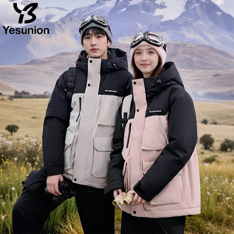 YESUNION Parka feminina ao ar livre jaqueta à prova de vento calor casaco com capuz unissex 90 pato para baixo jaqueta à prova de vento à prova d'água caminhadas