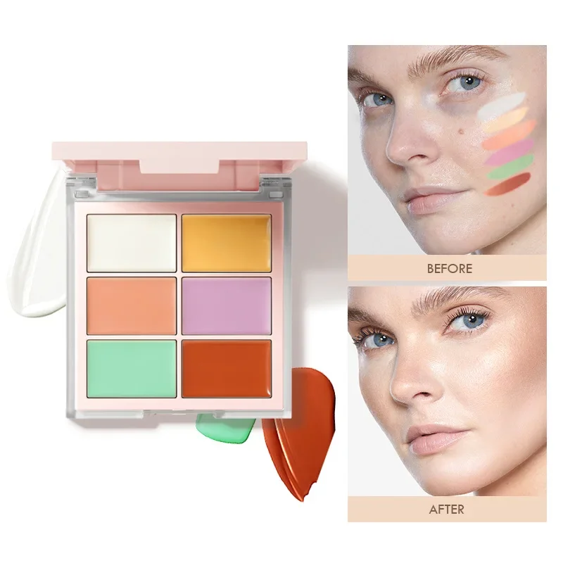 6 Colors Concealer Palette Long Lasting Cover Dark Circles Acne Pores Cream Shading Highlighter Moisturize Face Makeup Cometics