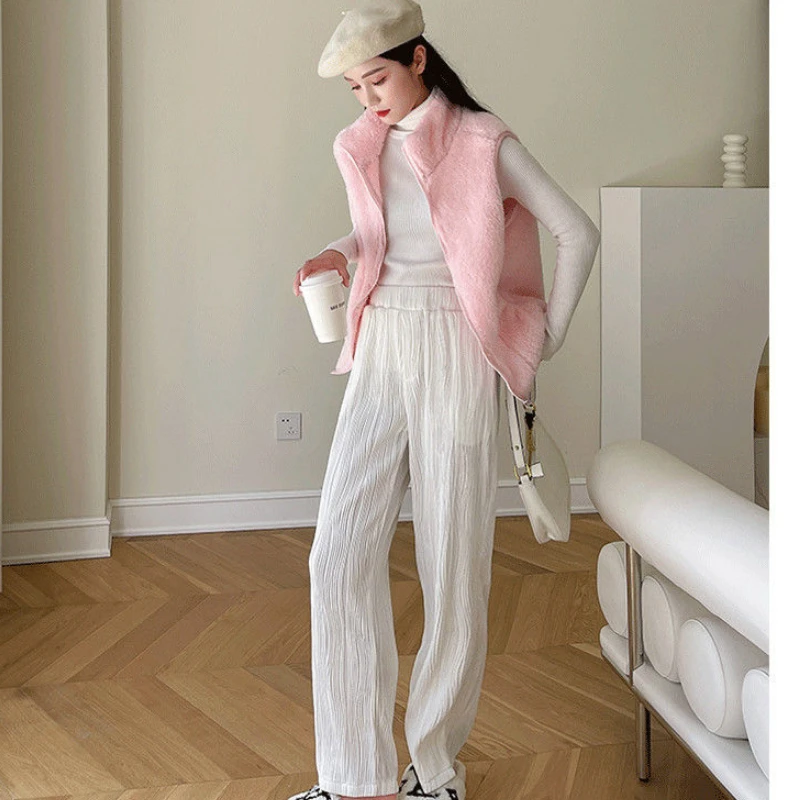Fleece Vest Tank Tops Women Autumn Winter Zipper Sweatshirt Sleeveless Jacket Cardigan Warm Streetwear Waistcoats Cute New