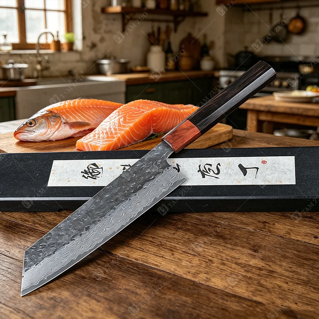 

TAMZUO Premium Damascus Steel Chef Knife Hammer Pattern Japanese Kitchen Knife Meat Cleaver with Octagonal Wood Handle