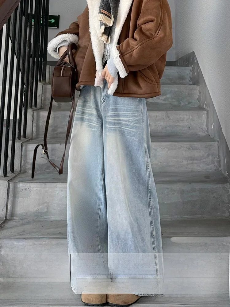 

Большие размеры ort Женские джинсы Thiened с вышивкой Широкие длинные брюки Осень Зима Новый Sle Утягивающий дизайн Высокая талия Str...