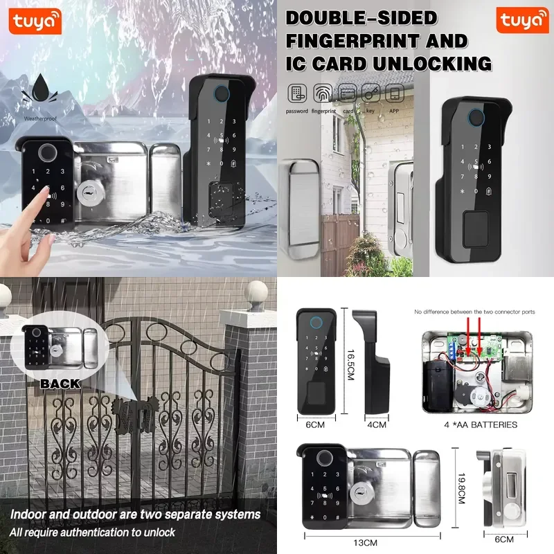 【CHIMU HOME】 Waterproof Fingerprint Smart Door for Compatible App Gate Password RFID Card Rim Bolt Electronic Door