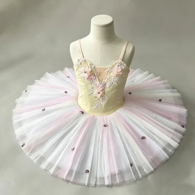 Professional Platter Tutu Colorful Three-Dimensional Floral Tulle Skirt Children's Puffy Skirt Professional Performance Costume
