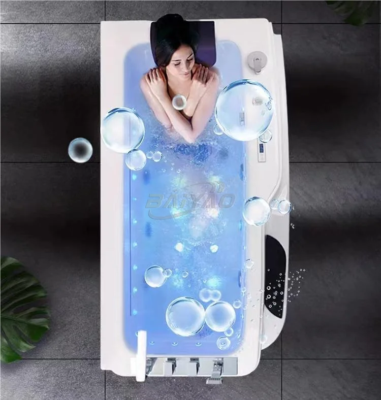 

Luxury Imported Full Acrylic Massage Bathtub With Wood-Plastic Skirt For 1 People Premium High-End Design For Relaxation