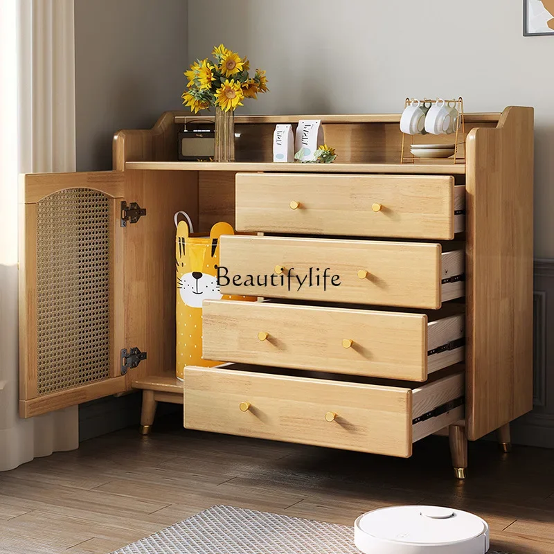 

yj5 *Solid wood chest dining side cabinet bedroom multi-functional rattan storage cabinet log wind