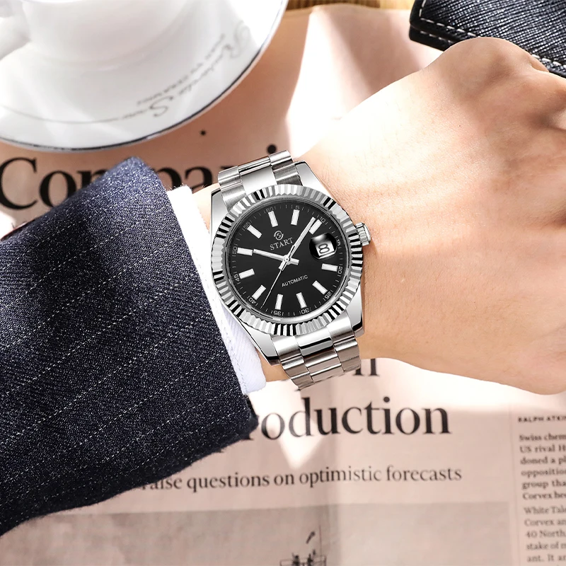 

【START】Men's Watch Luminous Scale Dial Automatic Mechanical Watch Date Function Waterproof Metal Watch