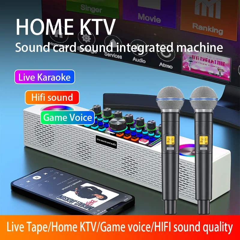 

SY8 Live Broadcast Sound Card Bluetooth Speaker All-in-One Machine Outdoor Party Home Karaoke Stereo Subwoofer Speakers with Mic
